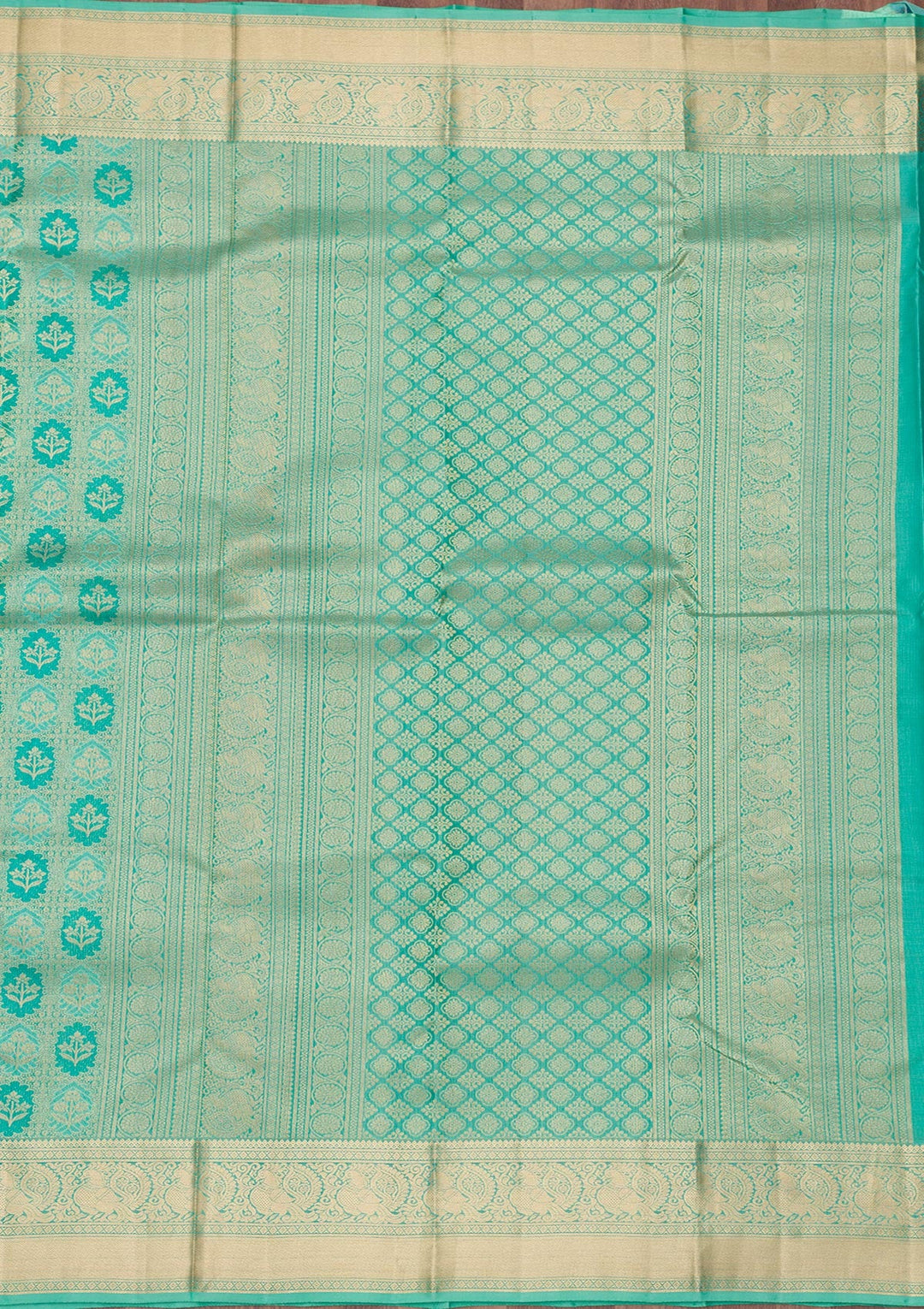 Sea Green Zariwork Pure Silk Saree-Koskii