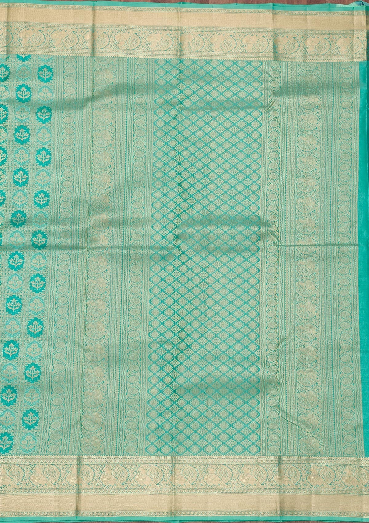 Sea Green Zariwork Pure Silk Saree-Koskii