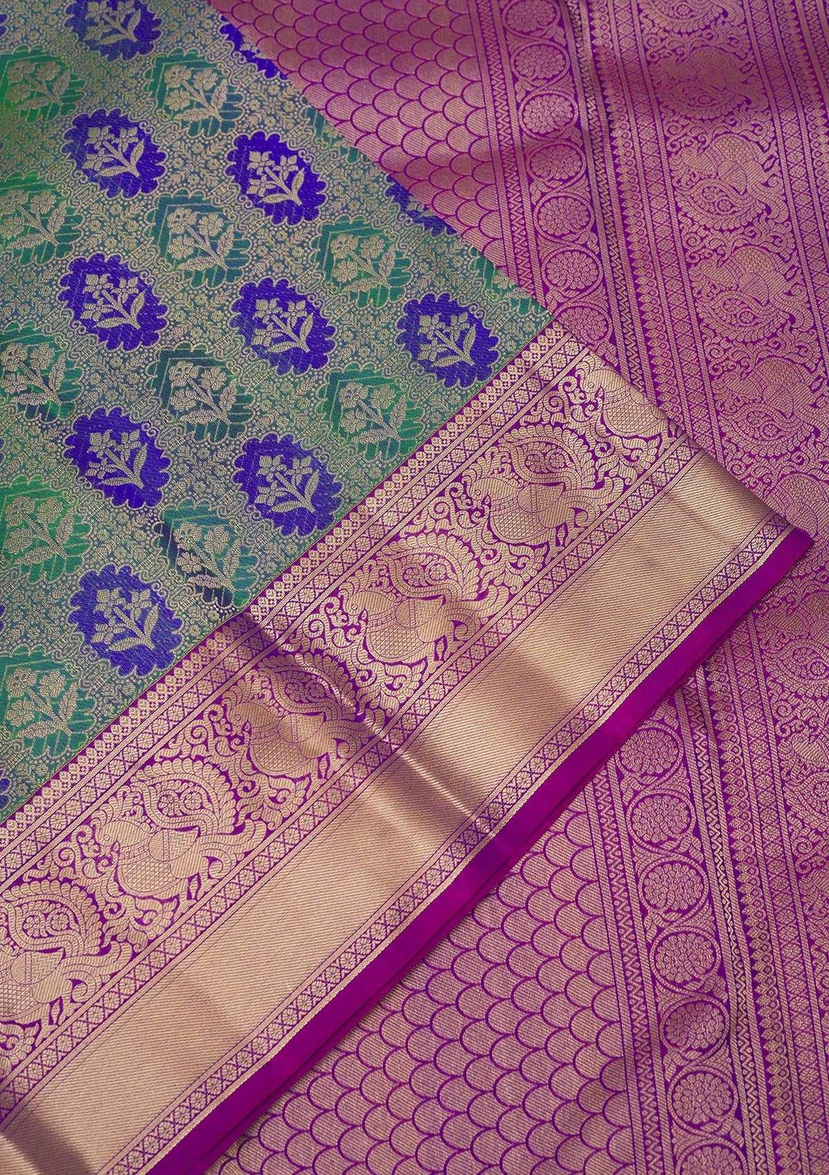 Green Zariwork Pure Silk Saree-Koskii