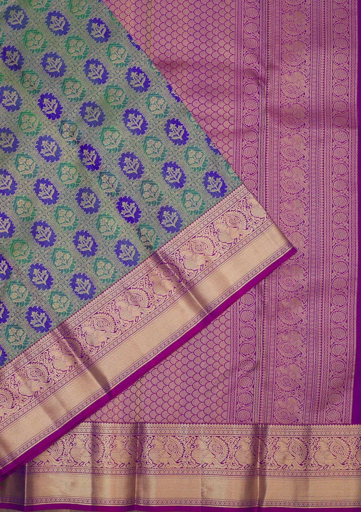 Green Zariwork Pure Silk Saree-Koskii