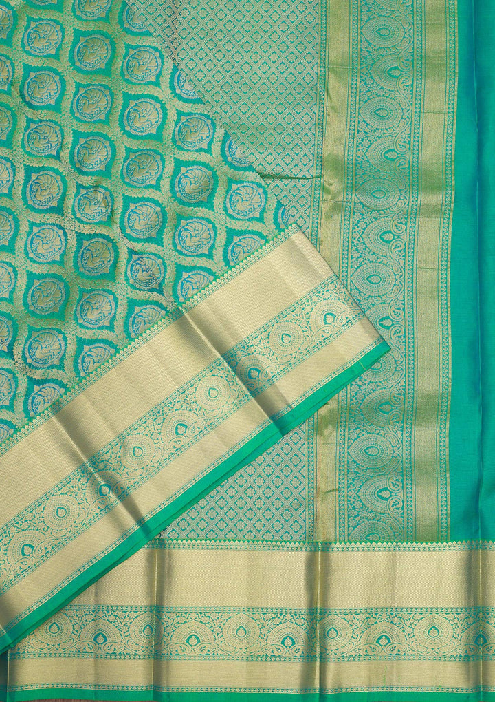 Green Zariwork Pure Silk Saree-Koskii