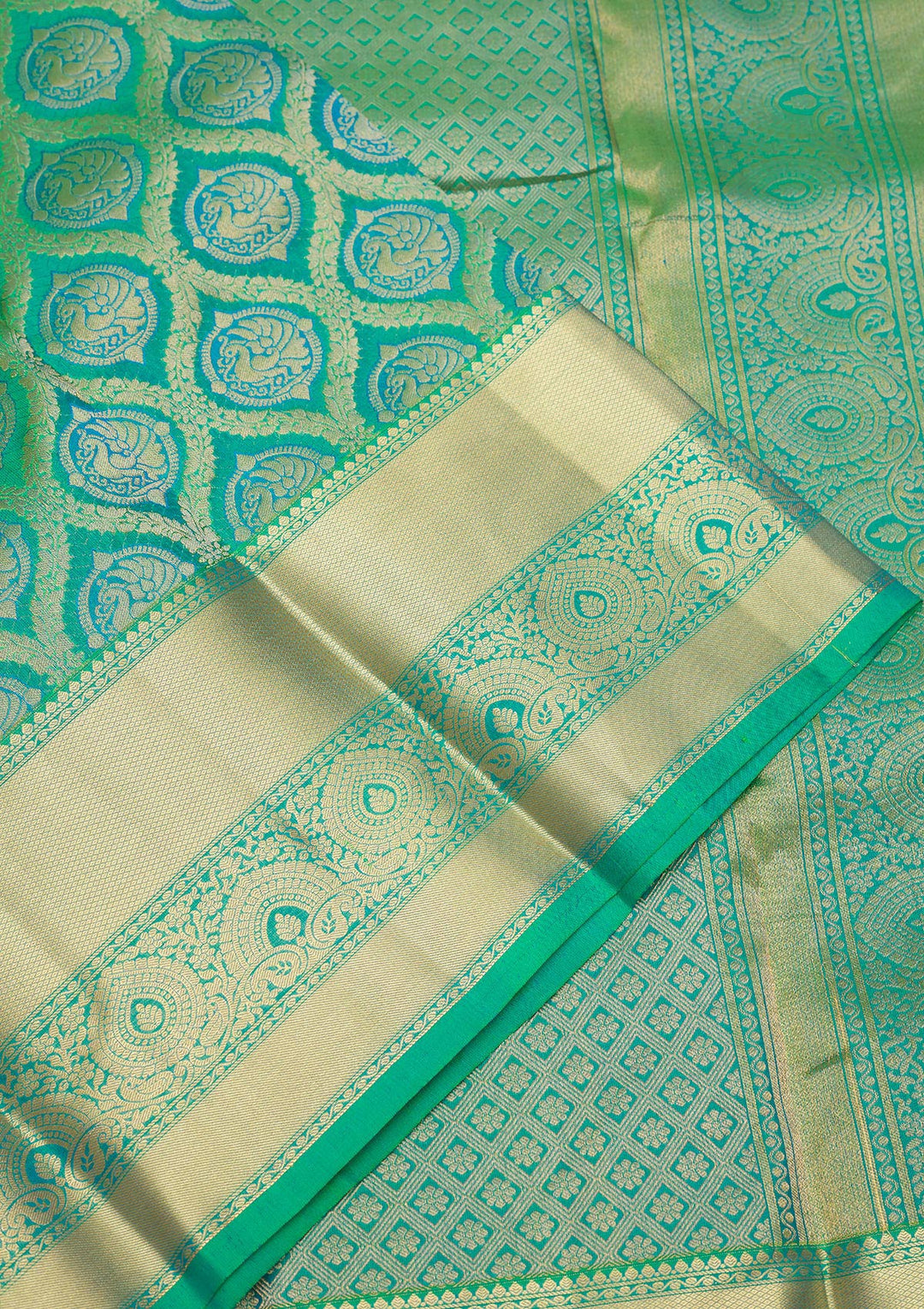 Green Zariwork Pure Silk Saree-Koskii