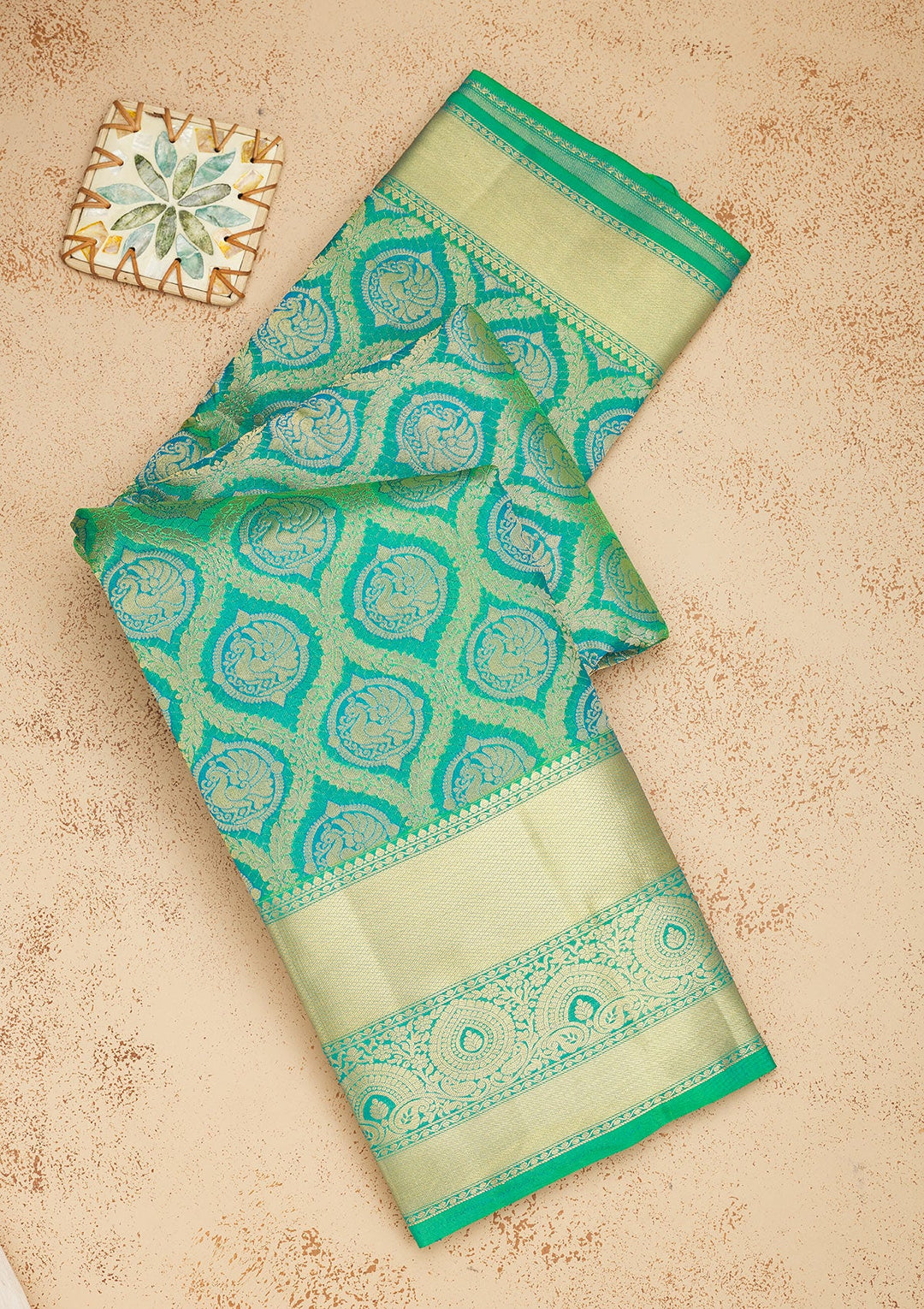 Green Zariwork Pure Silk Saree-Koskii