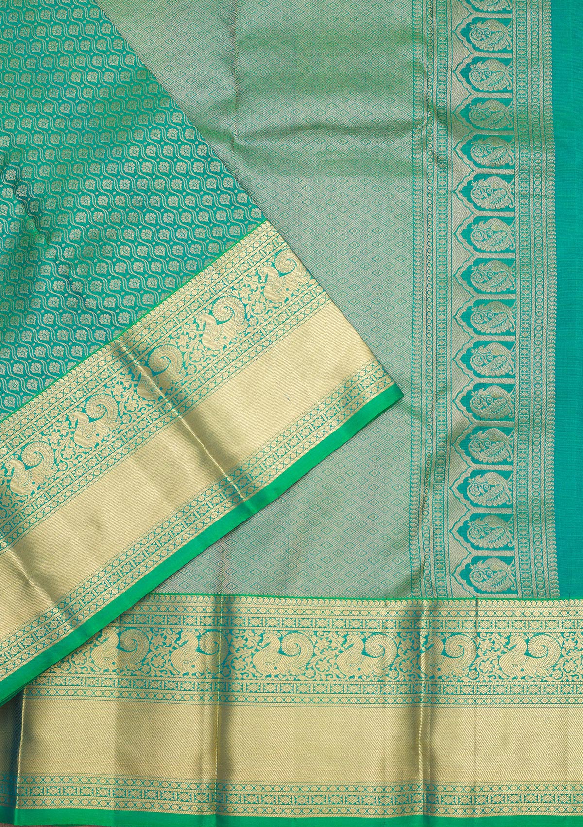 Green Zariwork Pure Silk Saree-Koskii