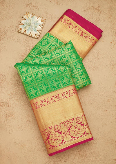 Green Zariwork Pure Silk Saree-Koskii