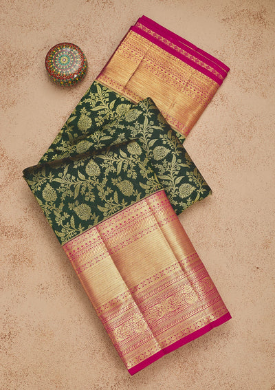 Green Zariwork Pure Silk Saree-Koskii