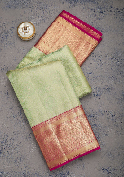 Green Zariwork Pure Silk Saree-Koskii