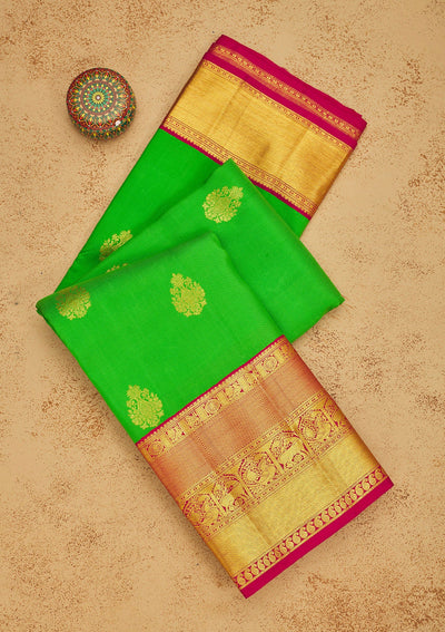 Green Zariwork Pure Silk Saree-Koskii