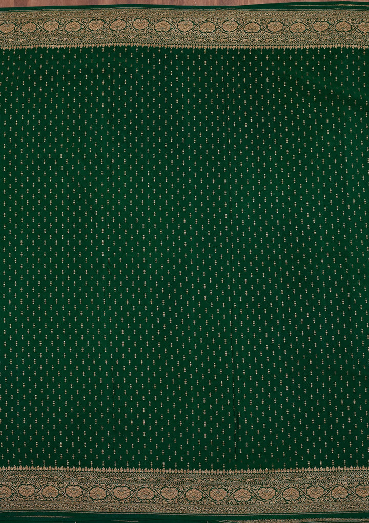 Green Zariwork Pure Silk Saree-Koskii