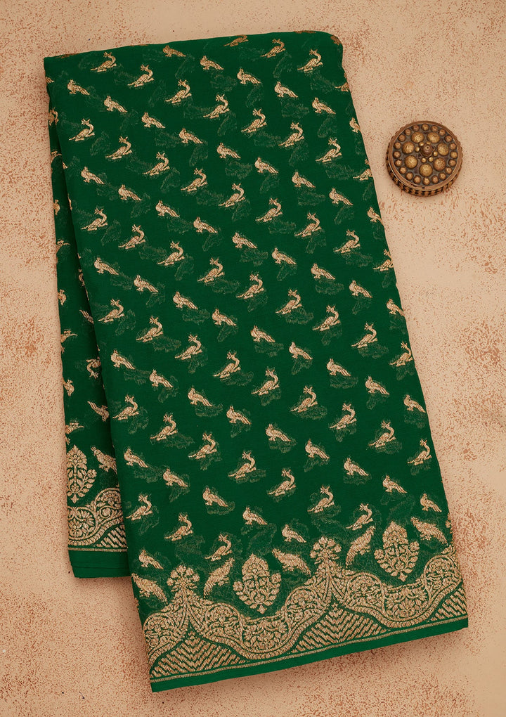 Green Zariwork Pure Silk Saree-Koskii