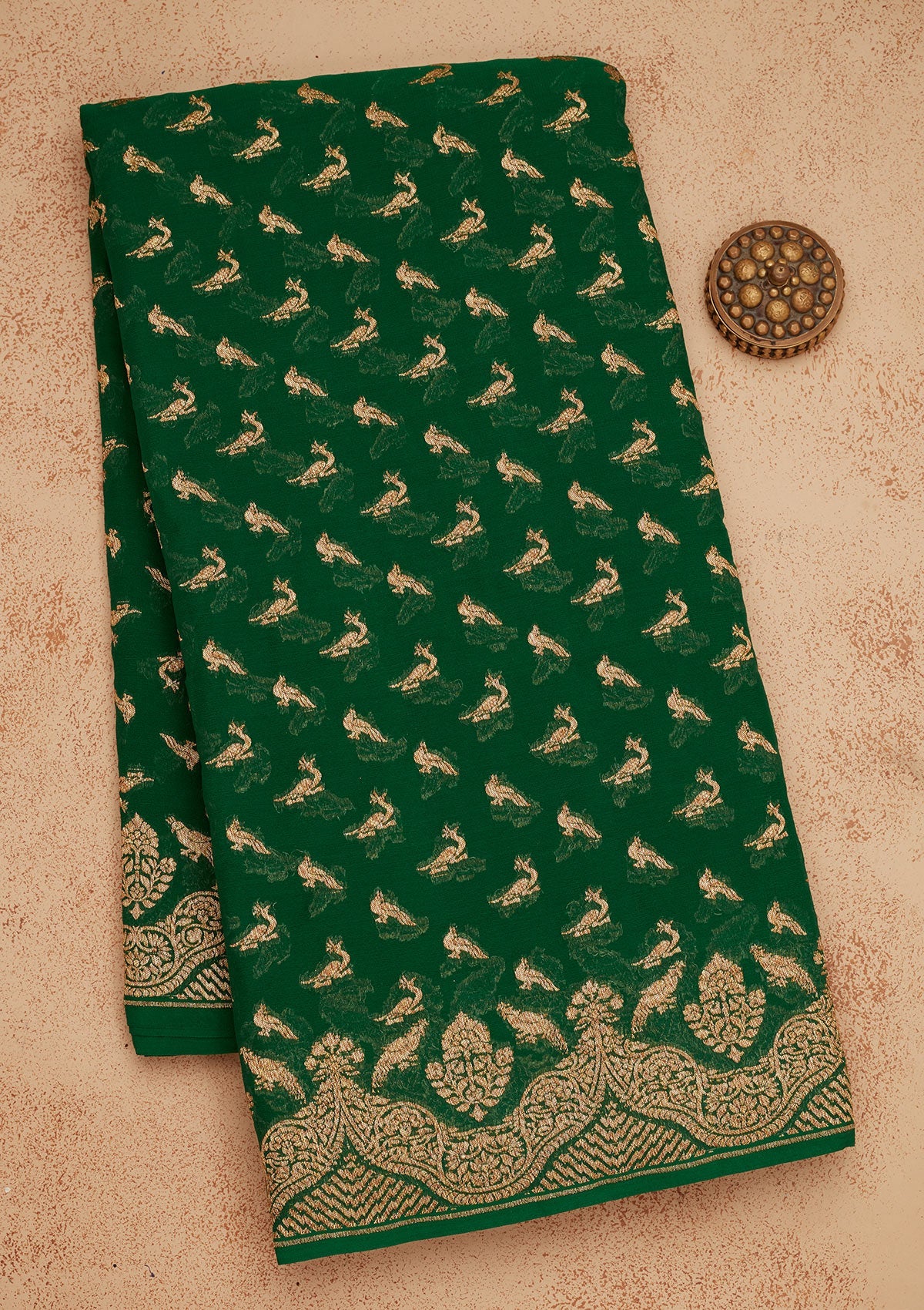 Green Zariwork Pure Silk Saree-Koskii