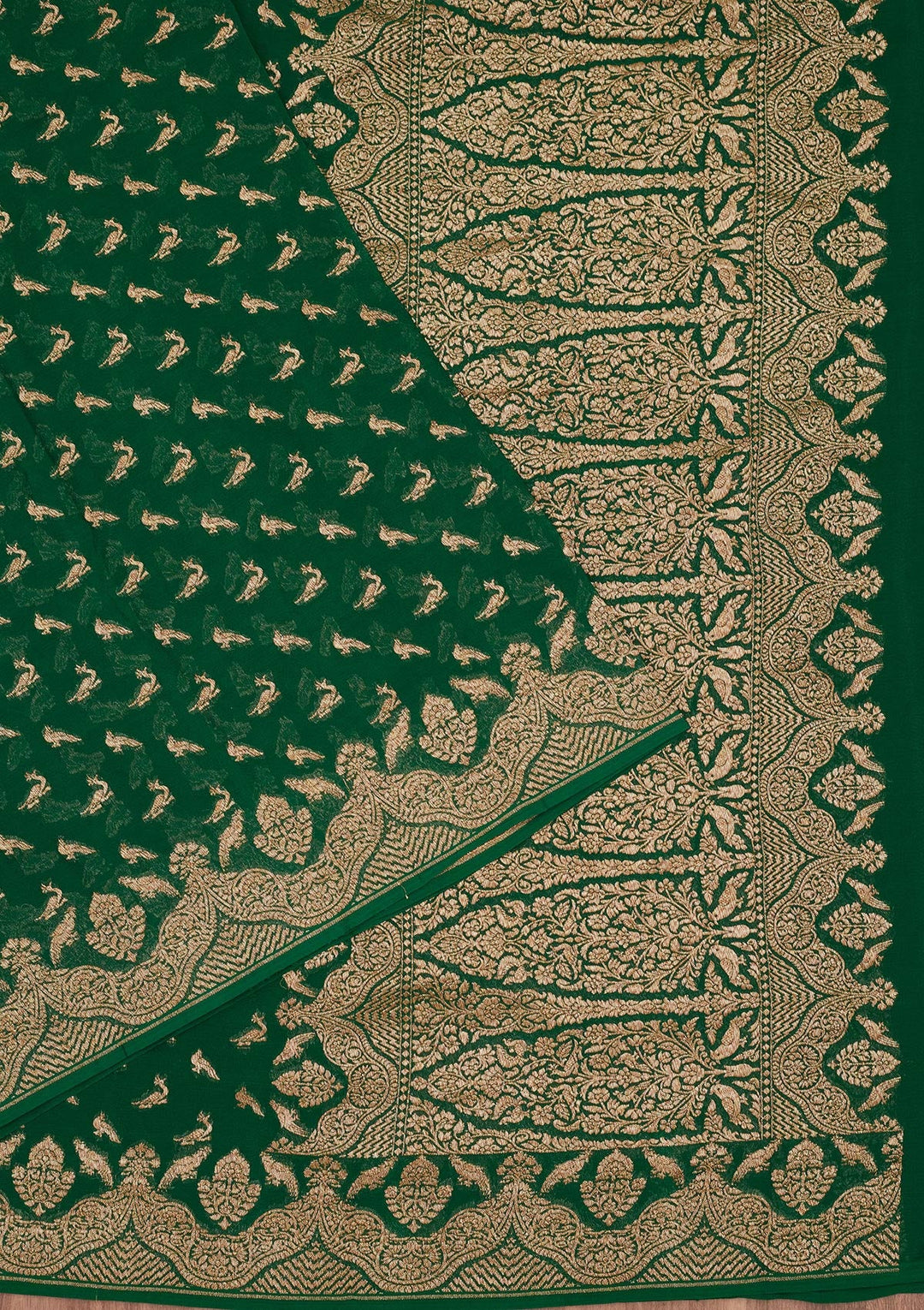 Green Zariwork Pure Silk Saree-Koskii