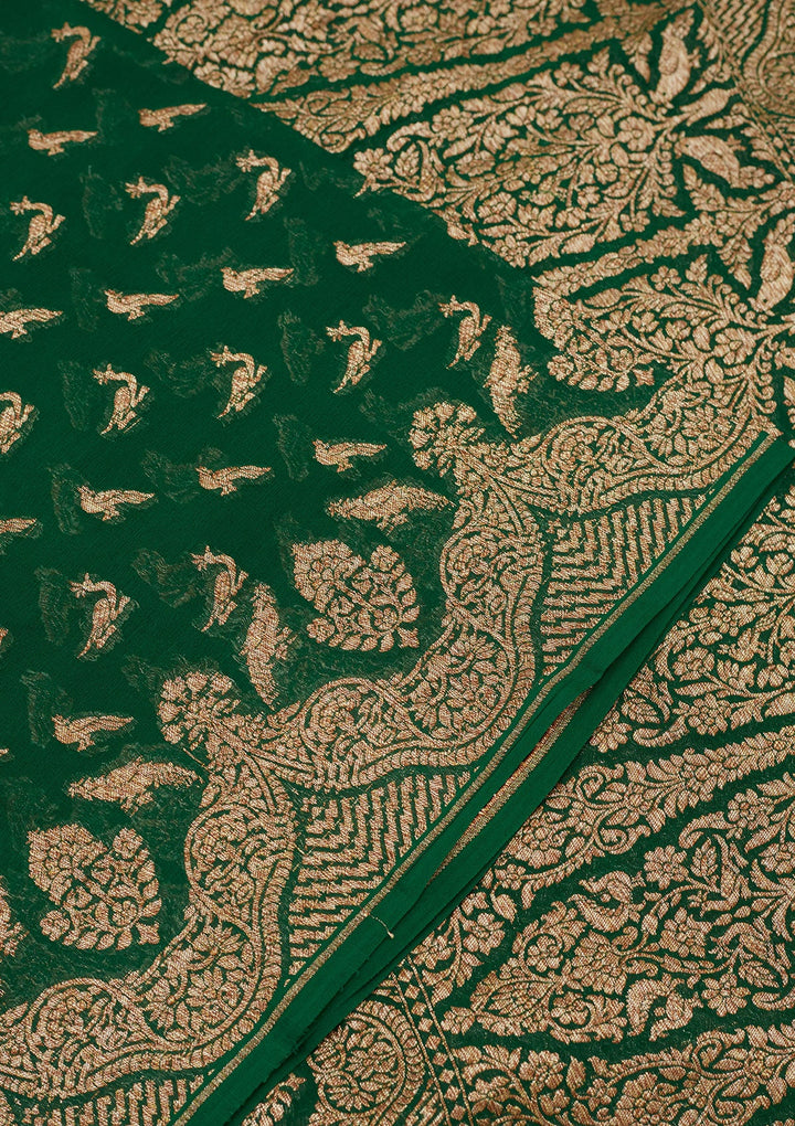 Green Zariwork Pure Silk Saree-Koskii