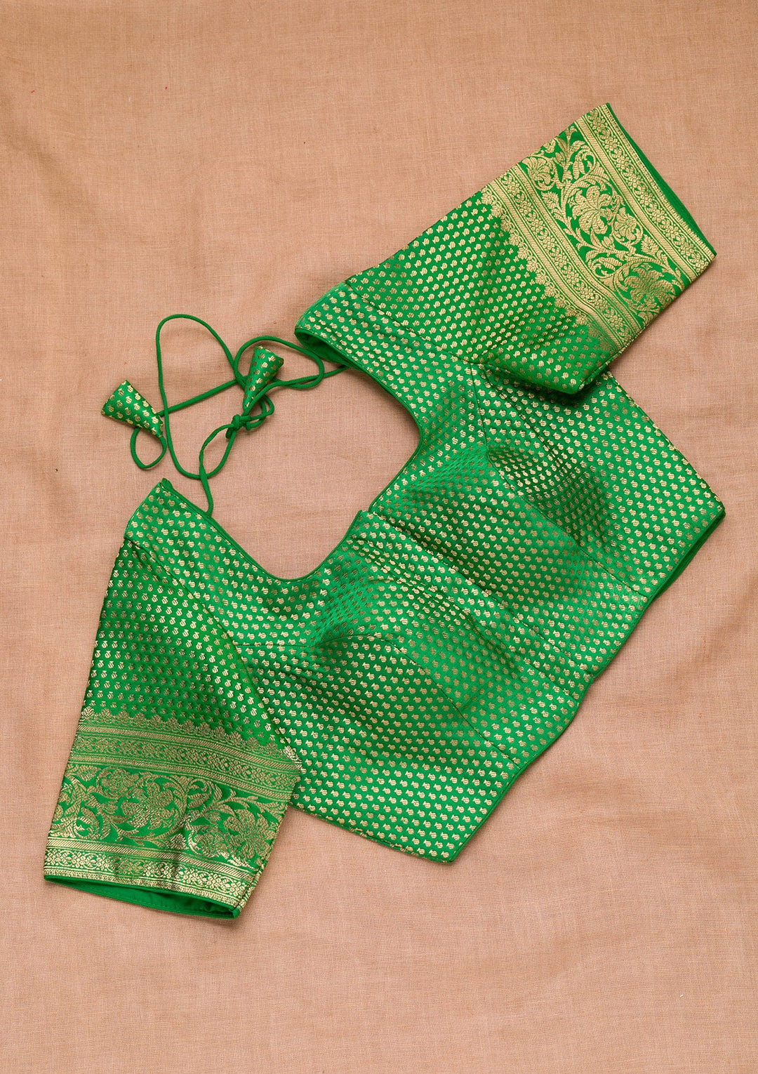 Green Zariwork Raw Silk Blouse-Koskii