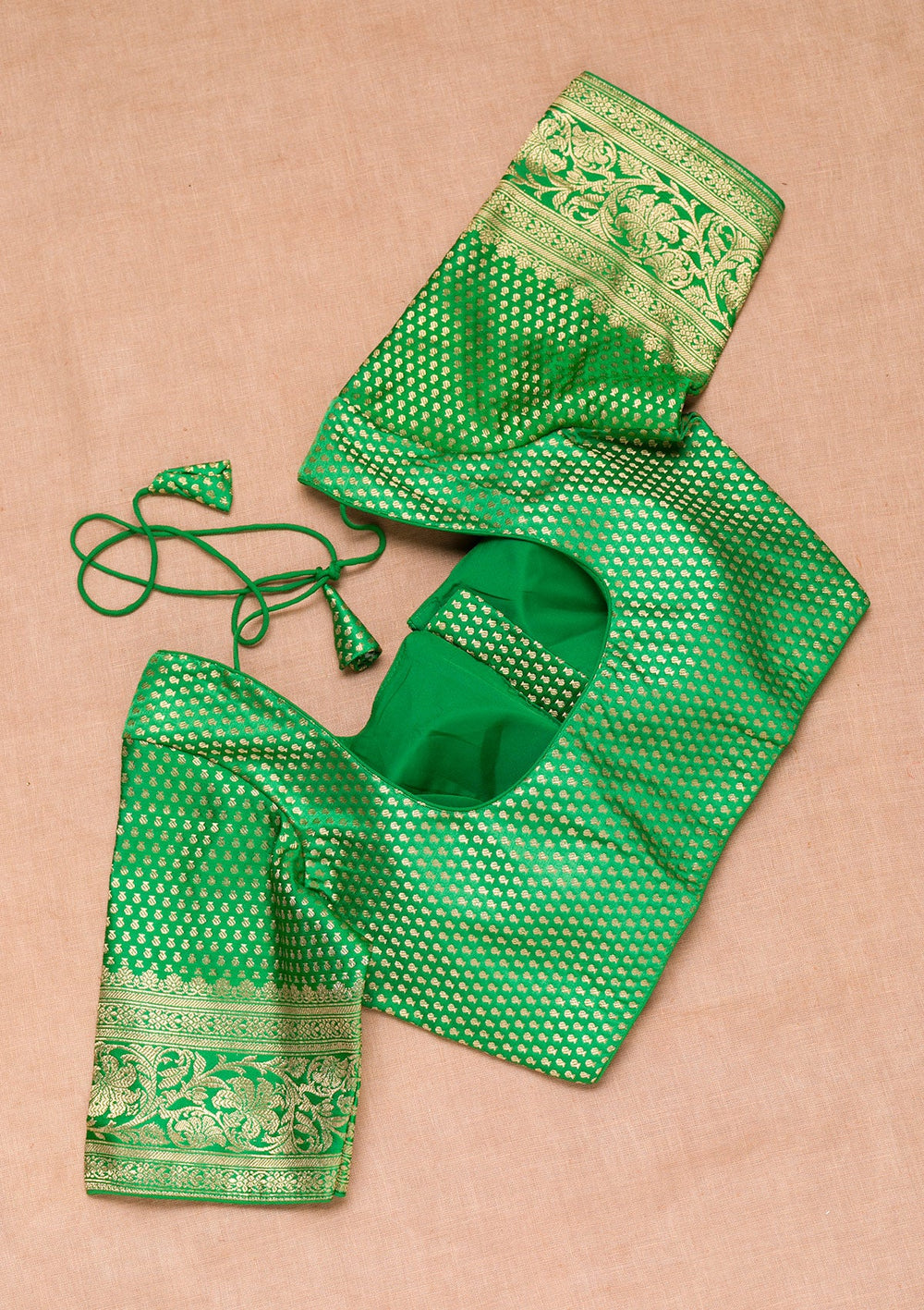 Green Zariwork Raw Silk Blouse-Koskii