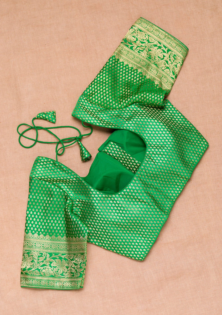 Green Zariwork Raw Silk Blouse-Koskii