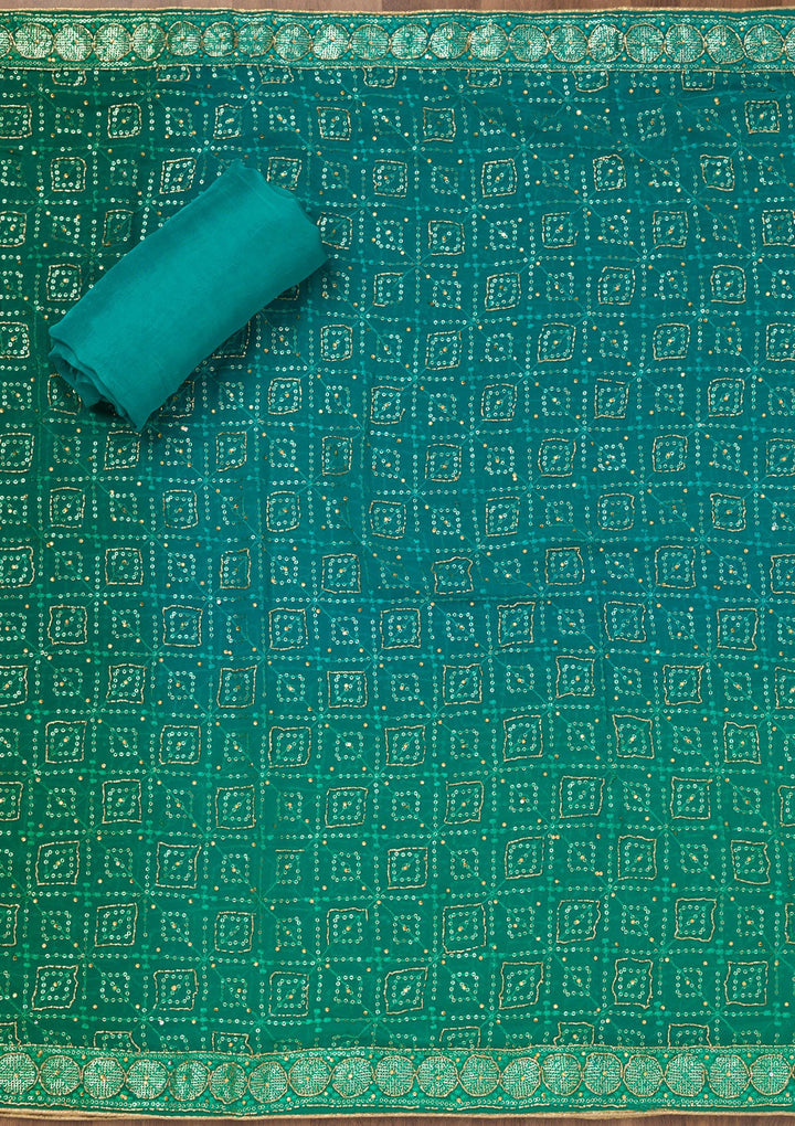 Green Zariwork Semi Crepe Unstitched Salwar Suit-Koskii