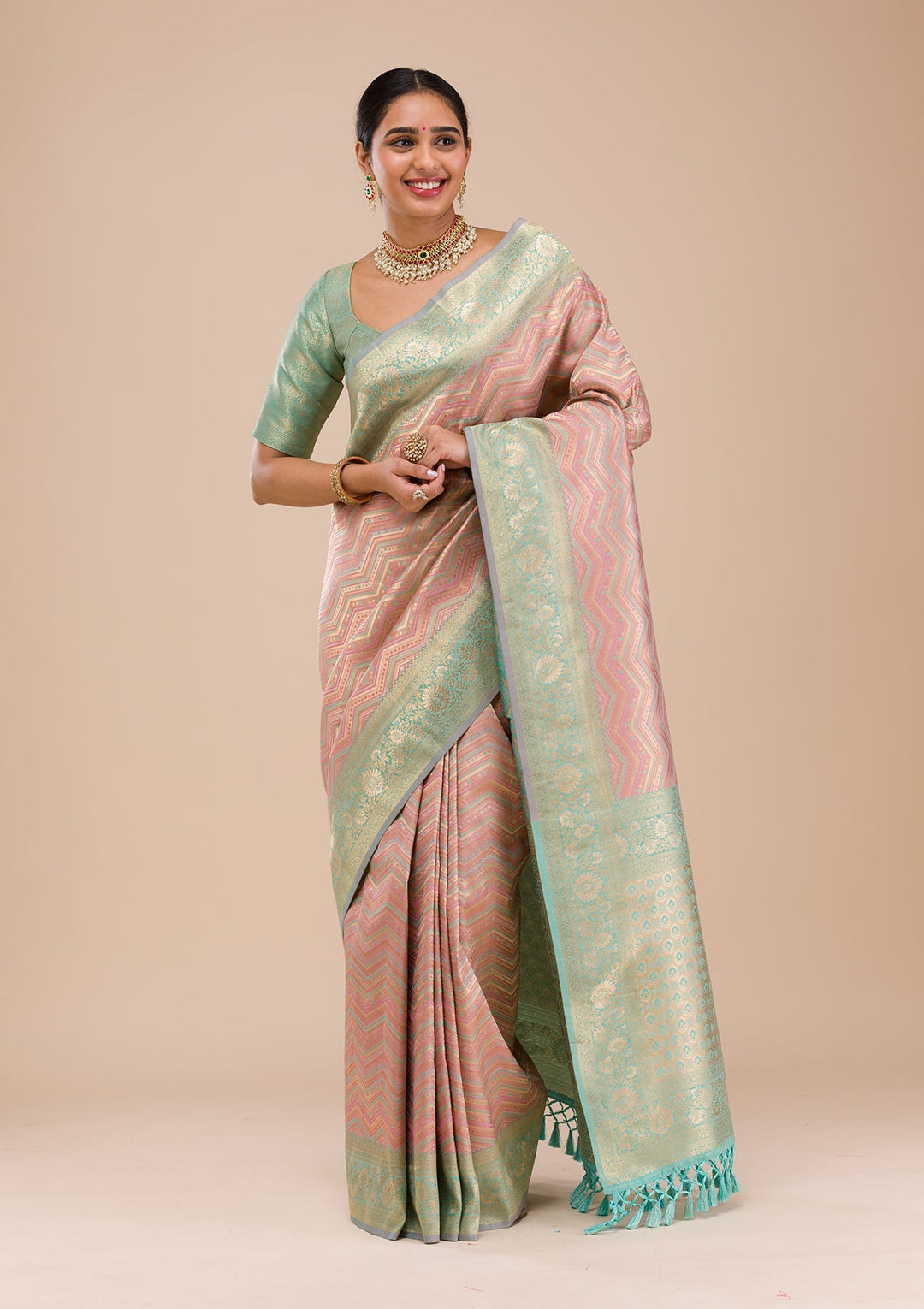Green Zariwork Silk Saree-Koskii