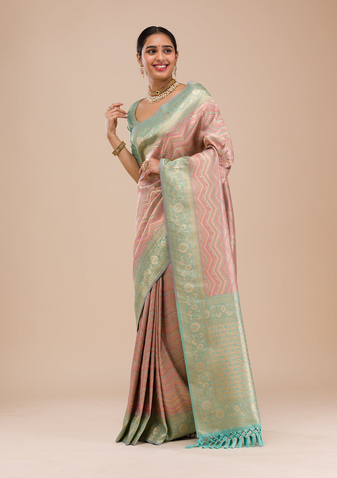 Green Zariwork Silk Saree-Koskii