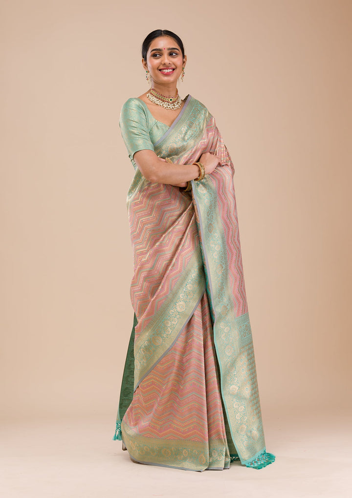 Green Zariwork Silk Saree-Koskii