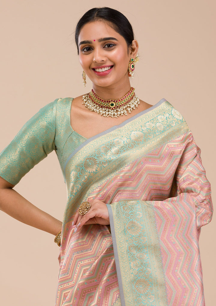 Green Zariwork Silk Saree-Koskii