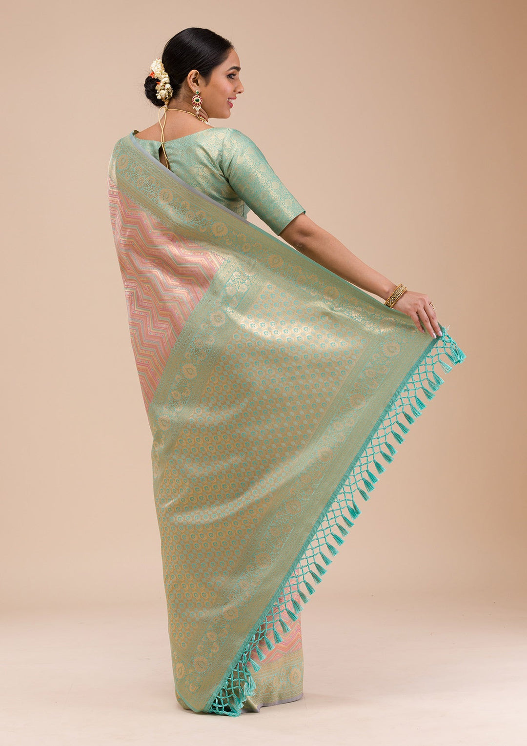 Green Zariwork Silk Saree-Koskii