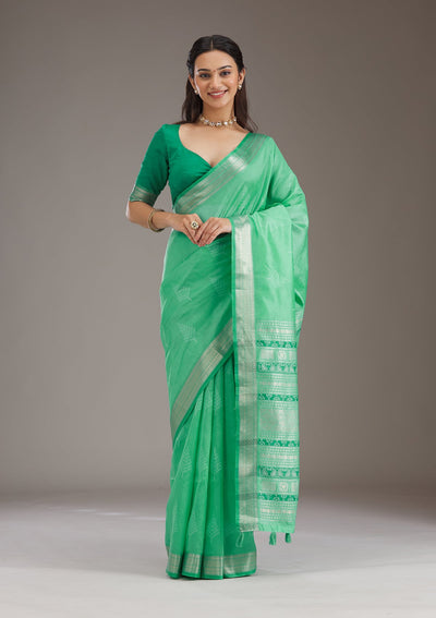 Green Zariwork Tissue Saree-Koskii