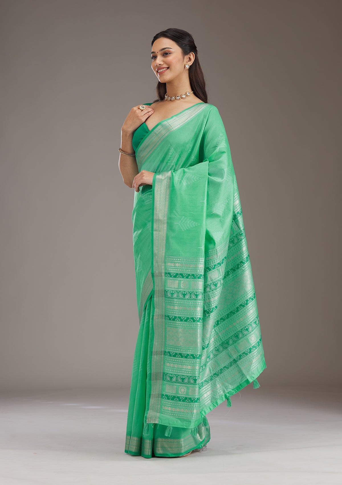 Green Zariwork Tissue Saree-Koskii