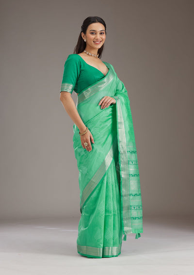 Green Zariwork Tissue Saree-Koskii