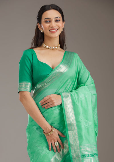 Green Zariwork Tissue Saree-Koskii