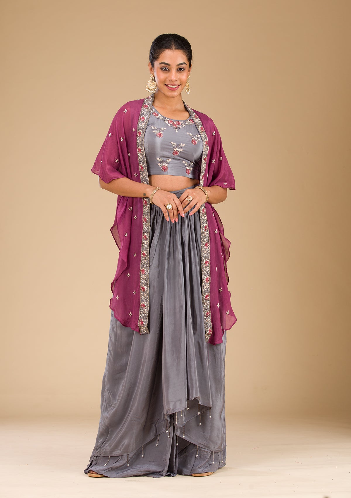 Grey Cutdana Georgette Readymade Lehenga