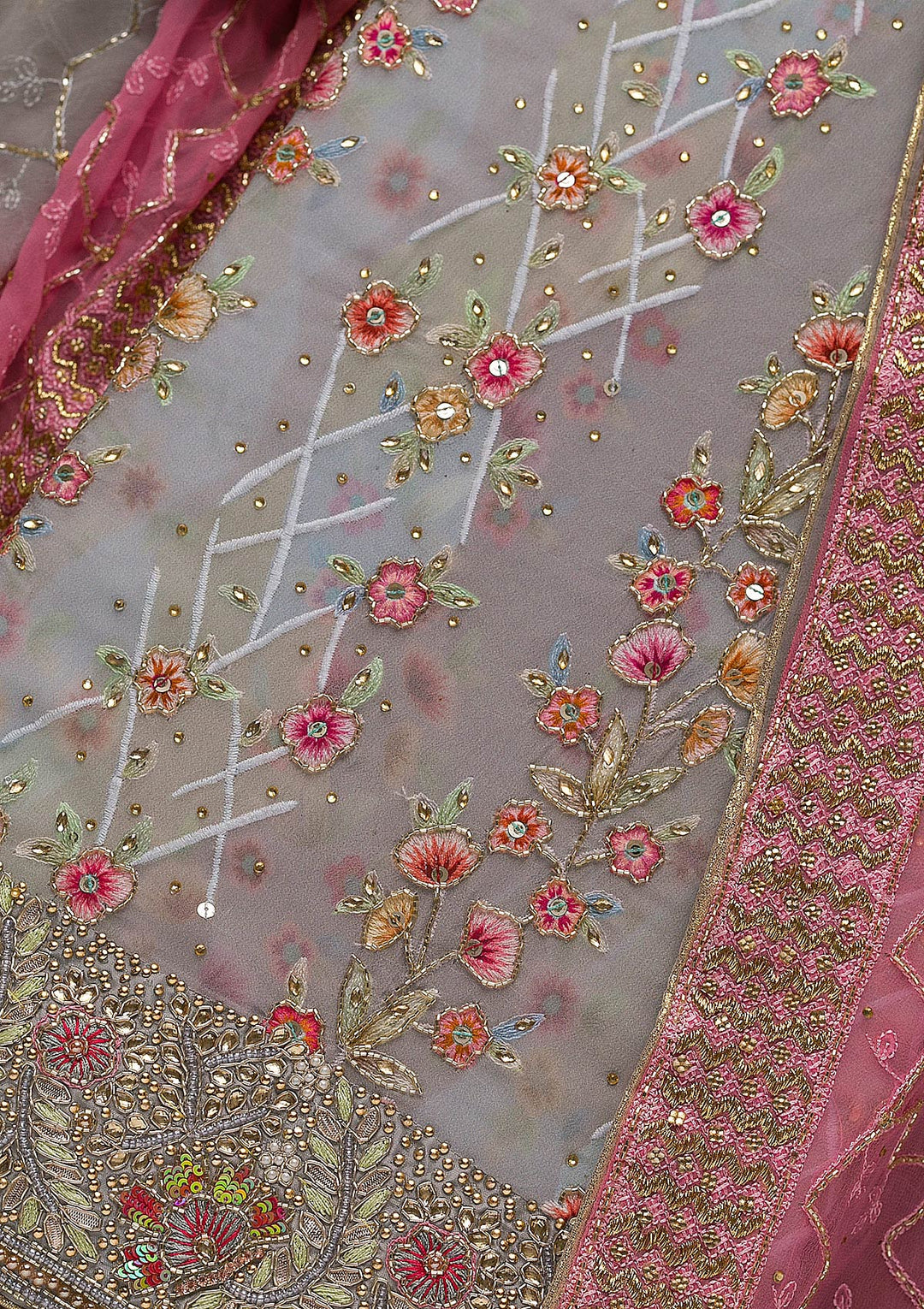 Grey Cutdana Georgette Unstitched Salwar Suit-Koskii