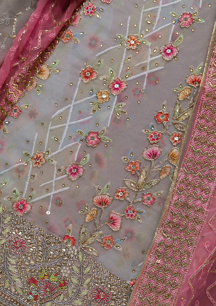 Grey Cutdana Georgette Unstitched Salwar Suit-Koskii