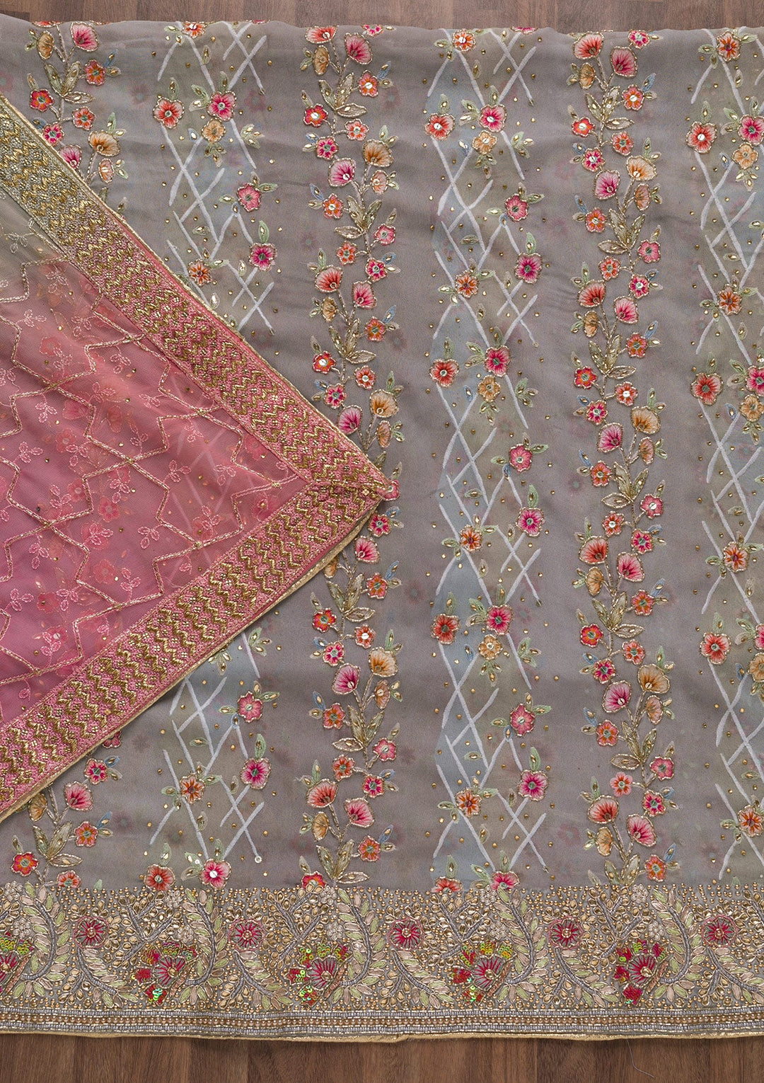 Grey Cutdana Georgette Unstitched Salwar Suit-Koskii