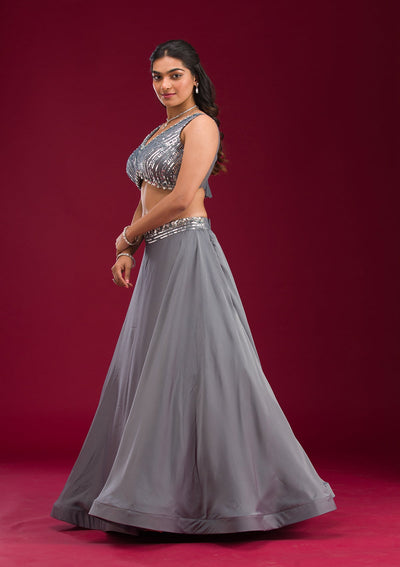 Grey Cutdana Lycra Readymade Lehenga