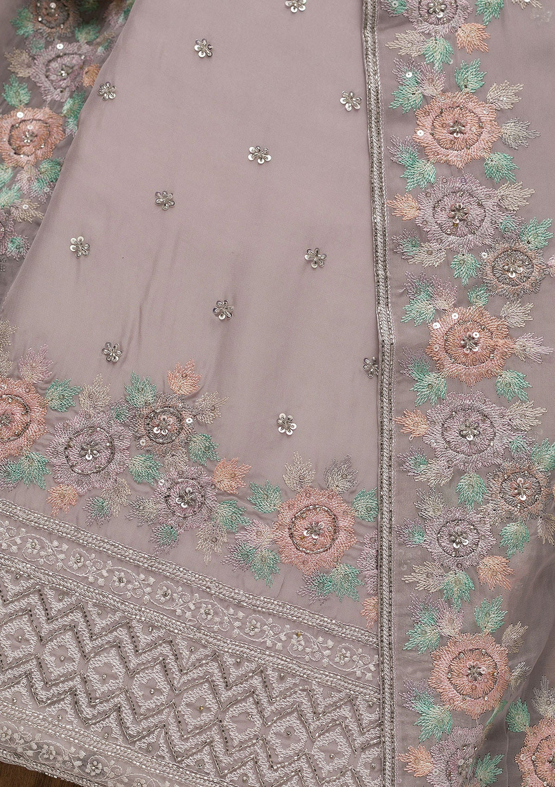 Grey Cutdana Tissue Unstitched Salwar Suit-Koskii