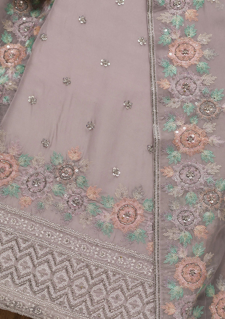 Grey Cutdana Tissue Unstitched Salwar Suit-Koskii