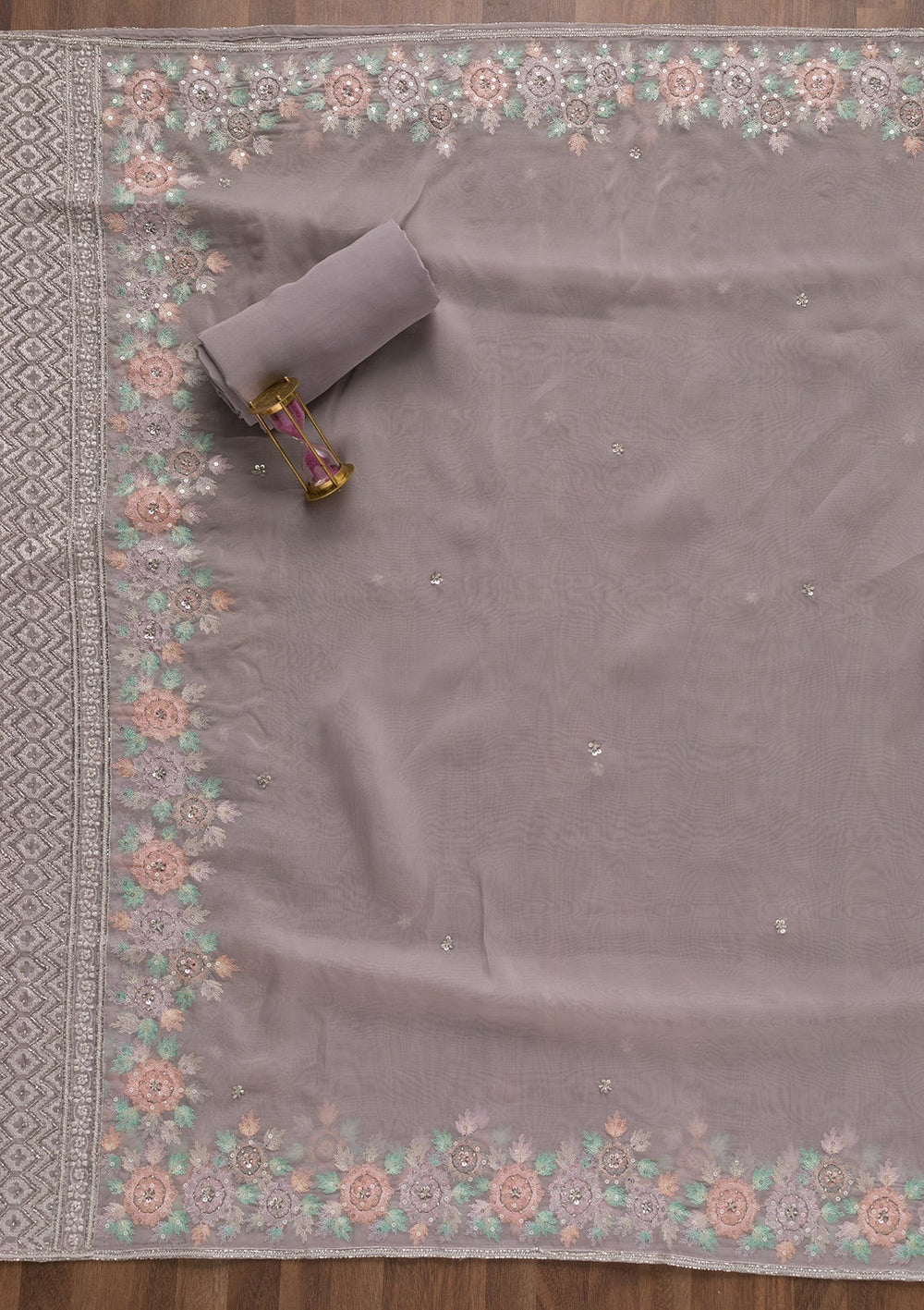 Grey Cutdana Tissue Unstitched Salwar Suit-Koskii