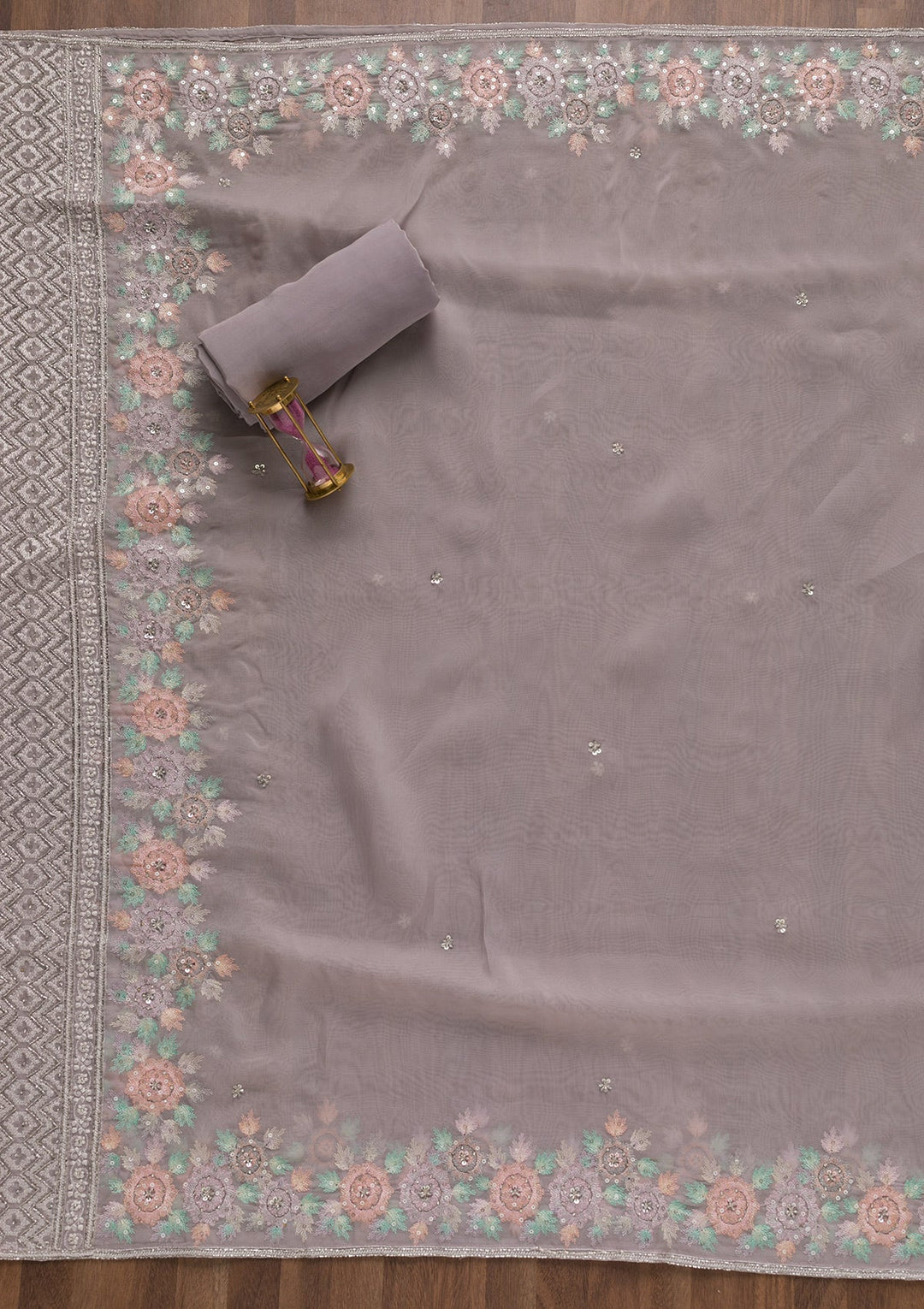 Grey Cutdana Tissue Unstitched Salwar Suit-Koskii