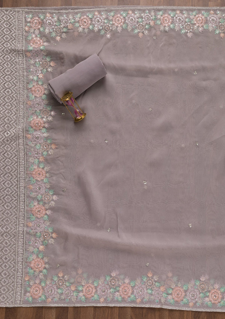 Grey Cutdana Tissue Unstitched Salwar Suit-Koskii