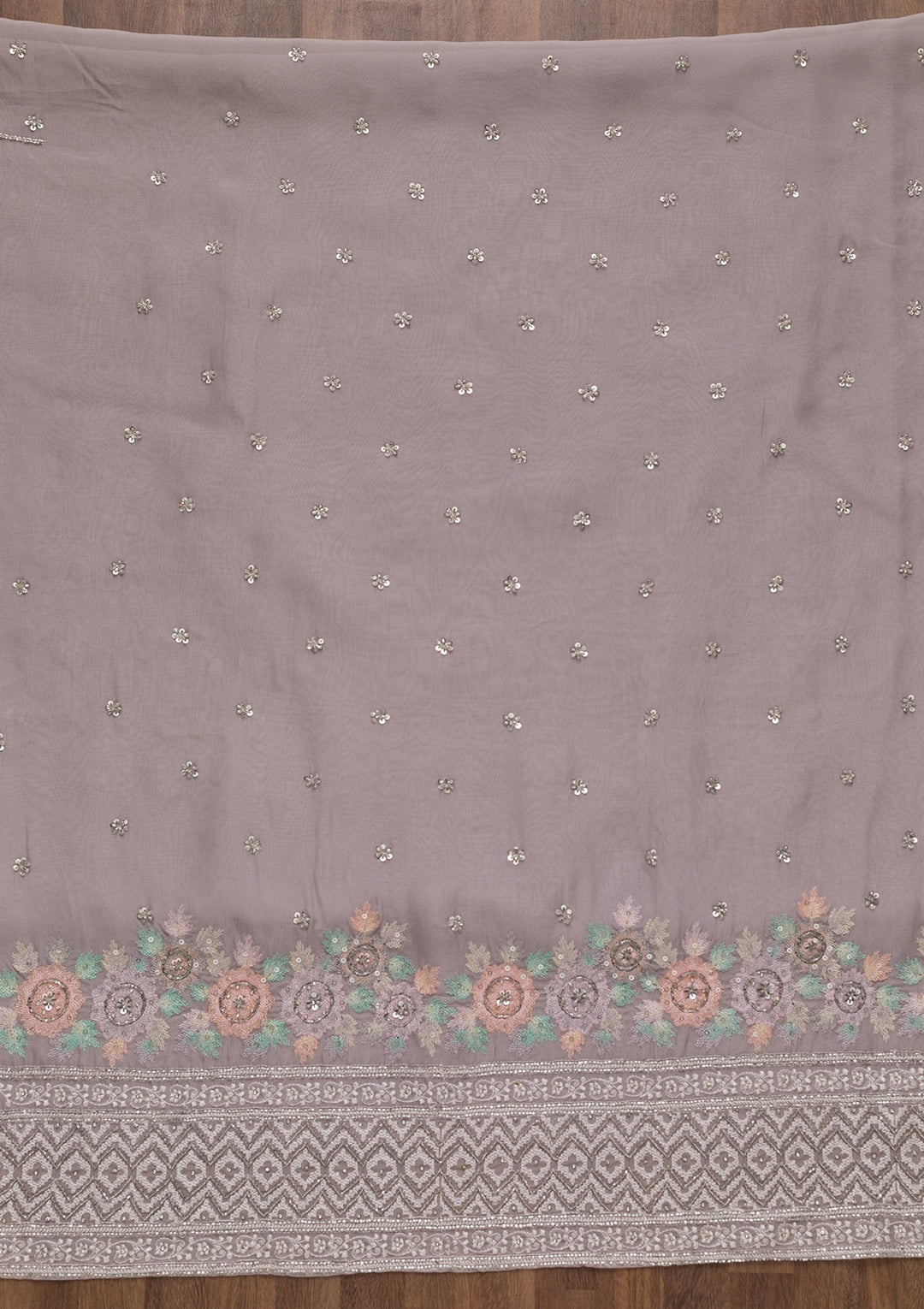 Grey Cutdana Tissue Unstitched Salwar Suit-Koskii