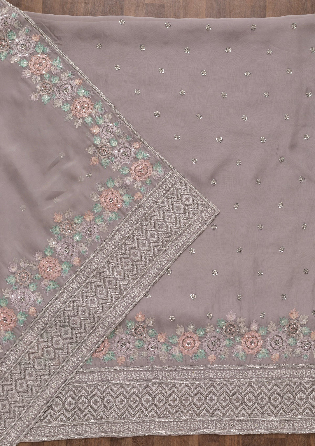 Grey Cutdana Tissue Unstitched Salwar Suit-Koskii