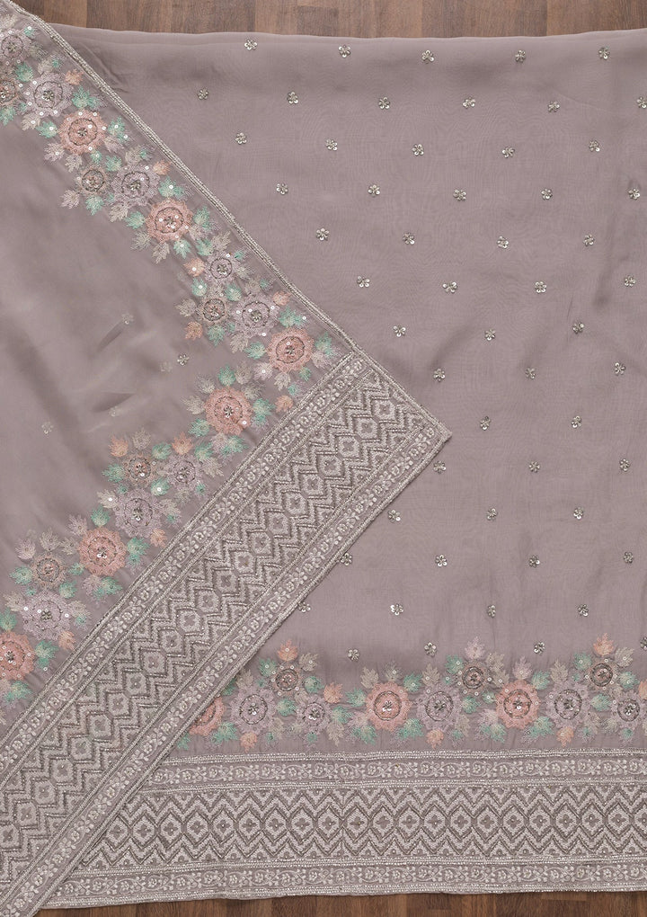 Grey Cutdana Tissue Unstitched Salwar Suit-Koskii