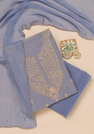 Grey Cutdana Tissue Unstitched Salwar Suit-Koskii