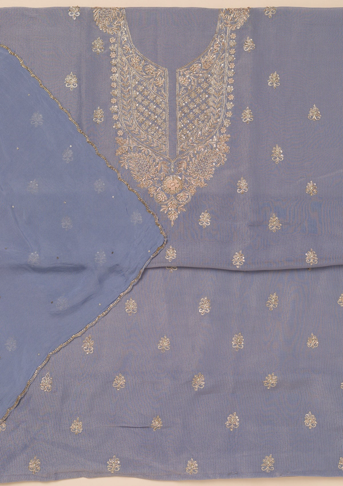 Grey Cutdana Tissue Unstitched Salwar Suit-Koskii