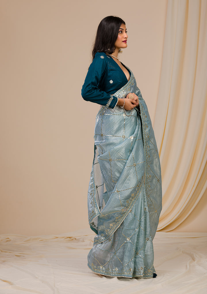Grey Gotapatti Tissue Saree-Koskii