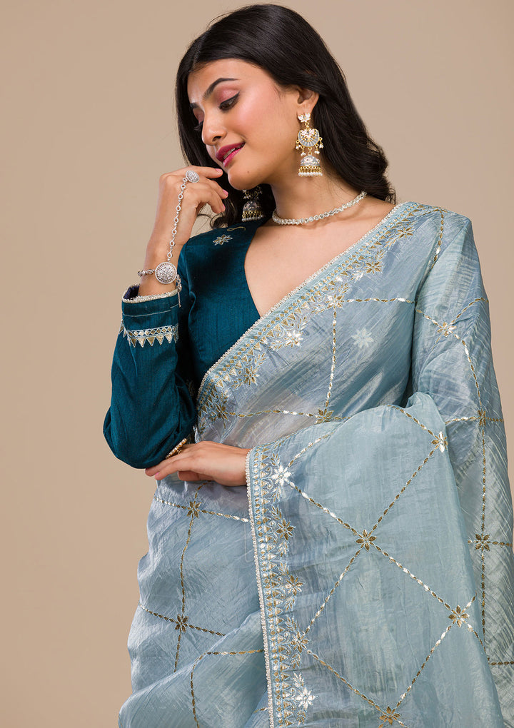 Grey Gotapatti Tissue Saree-Koskii