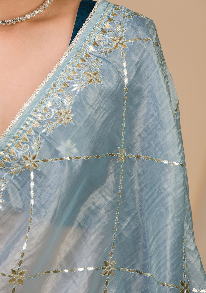 Grey Gotapatti Tissue Saree-Koskii