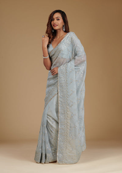 Grey Gotapatti Tissue Saree-Koskii