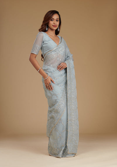 Grey Gotapatti Tissue Saree-Koskii